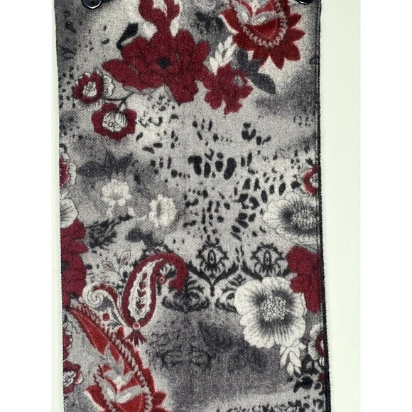 Enya Mantanani 100% Cashmere Scarf Gray Red Paisley Floral Fringe Soft/Warm - Picture 2 of 7